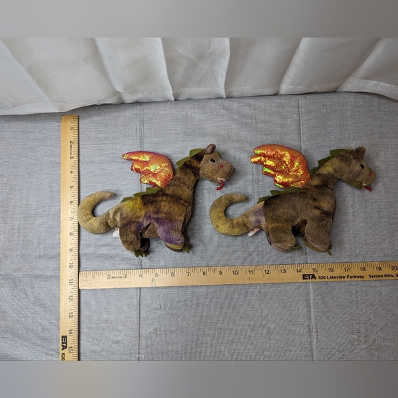 1998 Vintage TY Scorch Green Purple Dragon Plush Toy Beanie Babies Lot Of 2 toys - Picture 4 of 16